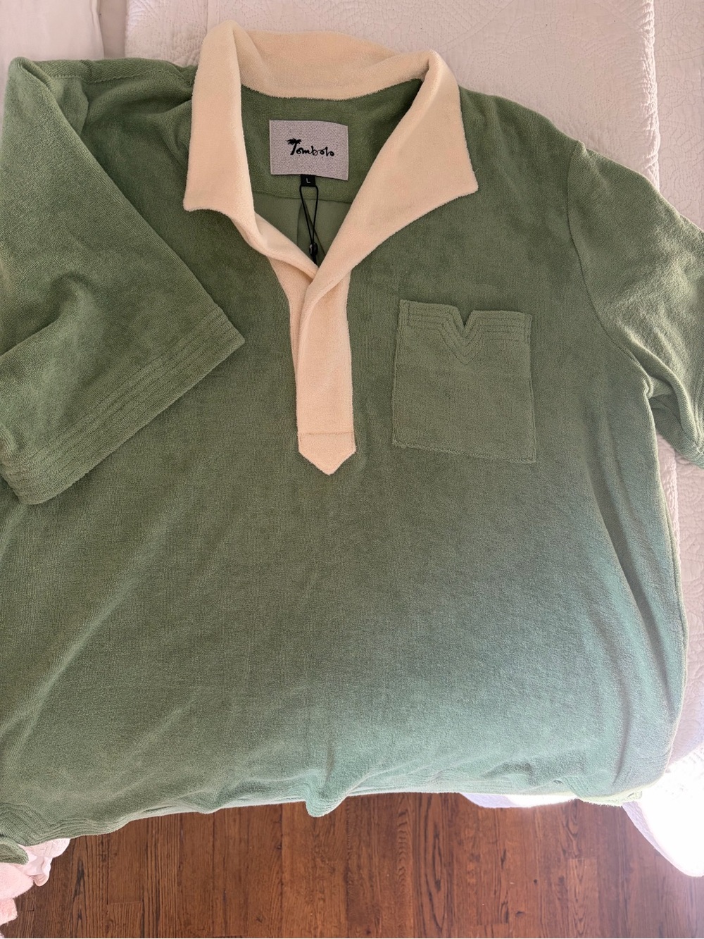 Tombolo Green Terry Polo with Cream Contrast Collar